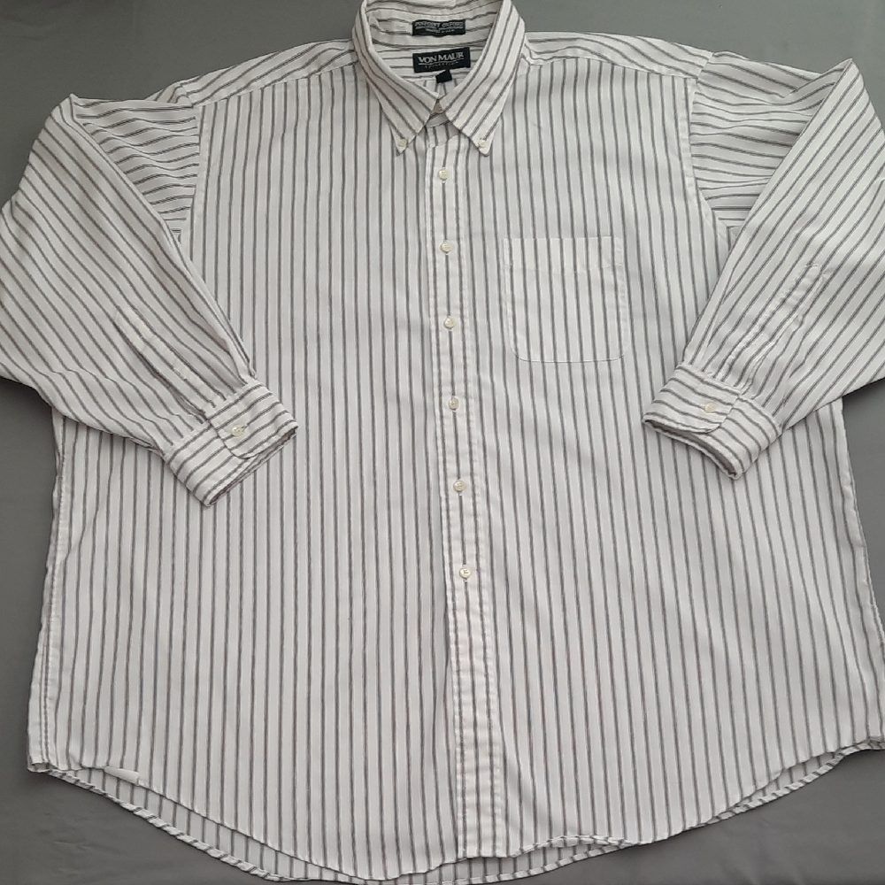 Von Maur's Men's White and Gray Striped Shirt - Size 19/34